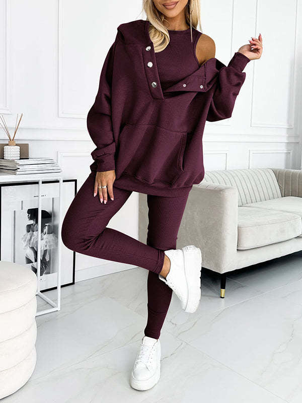 Damen Sportanzug 3-teilig Kapuzenpullover Slim Hose
