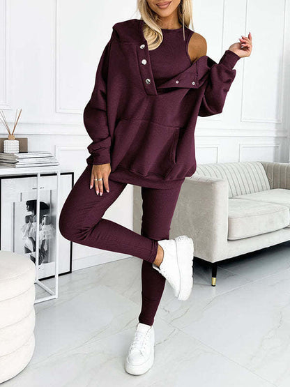 Damen Sportanzug 3-teilig Kapuzenpullover Slim Hose