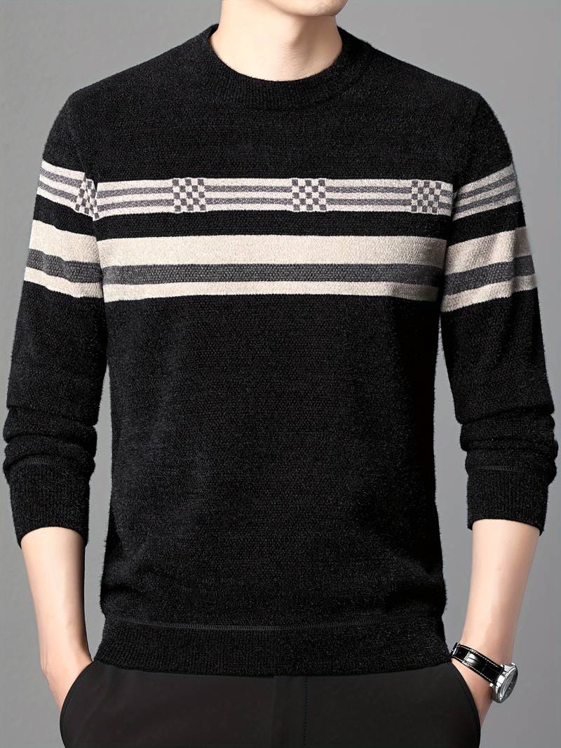 Herren Pullover Langarm Streifen Design - IdealeKleiden
