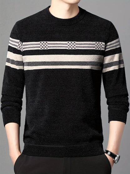 Herren Pullover Langarm Streifen Design - IdealeKleiden