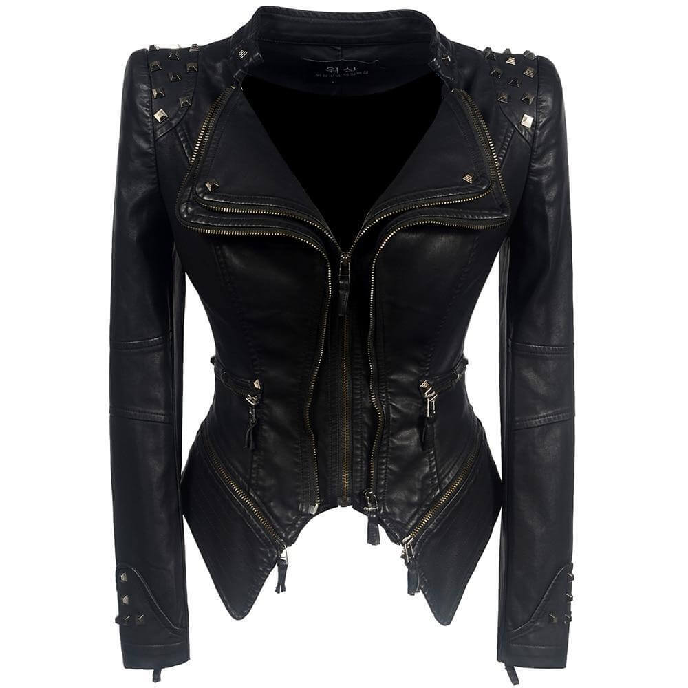 Damen Gothic Lederjacke Schwarz Stil