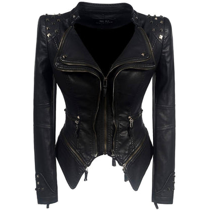 Damen Gothic Lederjacke Schwarz Stil