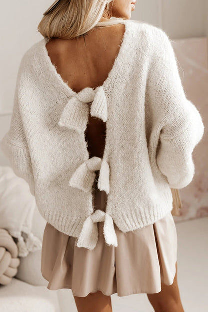Frauen Strickpullover Offener Rücken Schleife