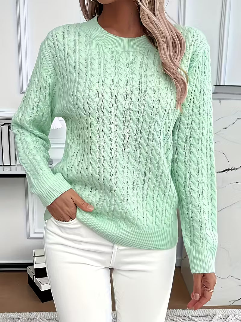 Damen Strickpullover Zopfmuster Weich Warm