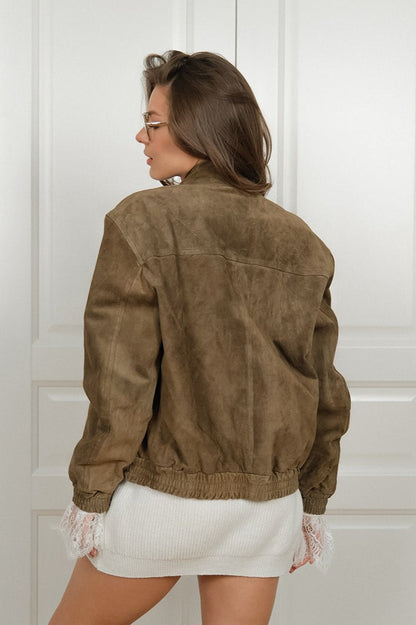 Stilvolle Lederjacke Vintage Look Stehkragen