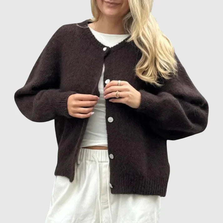 Damen Cashmere Cardigan Rundhals Knopfverschluss
