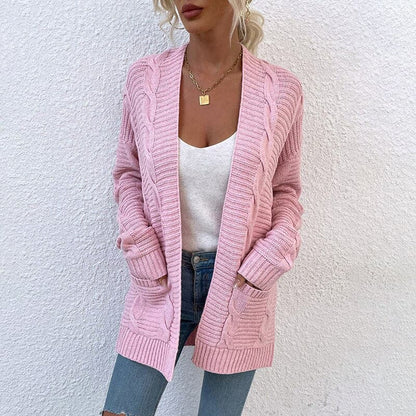 Kuschelige Cardigan Strickjacke Offen Vorne Lockere Passform - IdealeKleiden