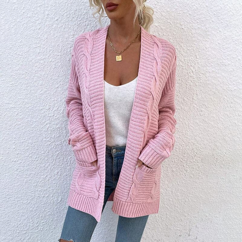 Kuschelige Cardigan Damen Strickjacke mit Taschen