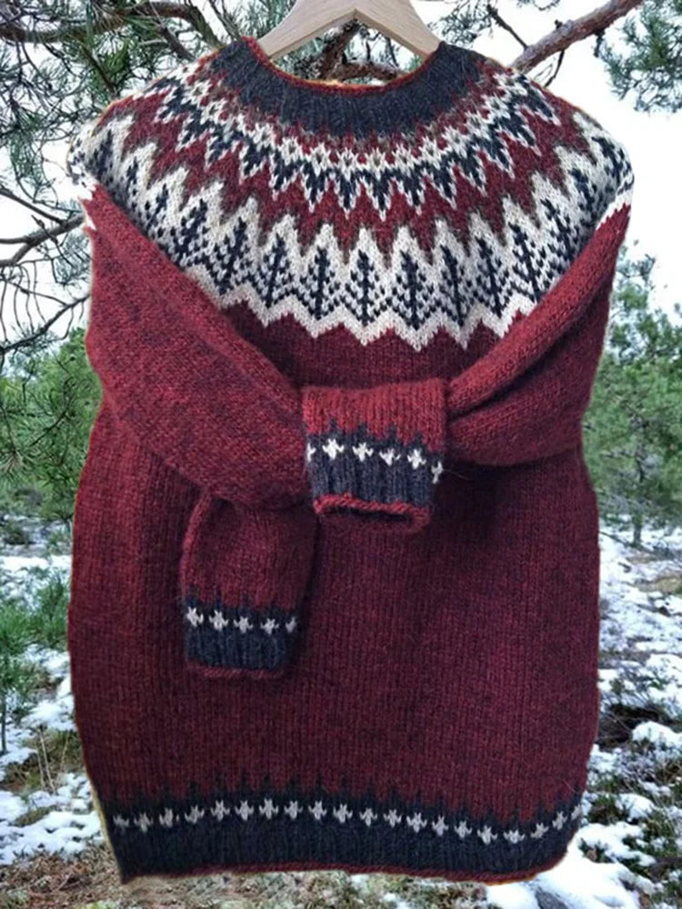 Sophia - Vintage Style Wollpulli Rundhals - IdealeKleiden