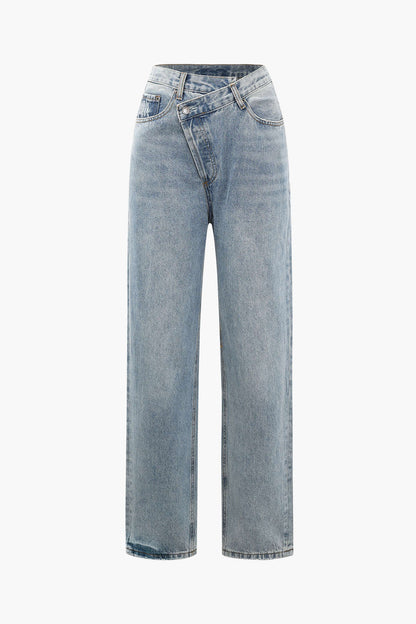 Damenjeans Hochwerter Schnitt Asymmetrisch Modern - IdealeKleiden