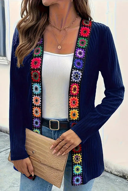 Elegante Strickjacke Blumenmuster Langärmlig - IdealeKleiden