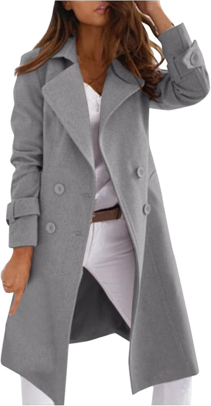 Elegante Damen Wollmantel Knopfverschluss