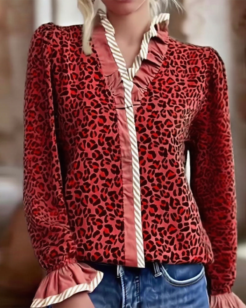 Lässige Leopardenkleid Langarm Damen