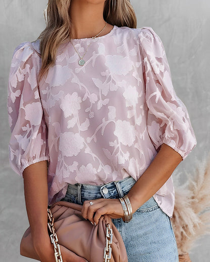 Elegante Blumenbluse Damen Puffärmel Top