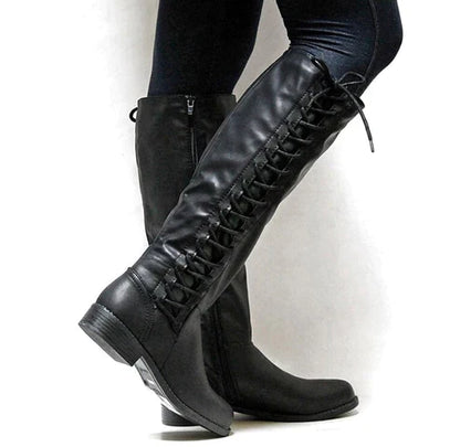 Elegante Stiefel Damen Knielang Schnüren - IdealeKleiden