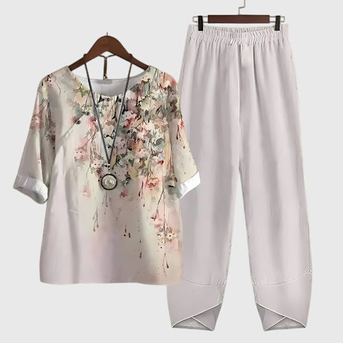 Damen Zweiteiler Set Blumenmuster Sommer