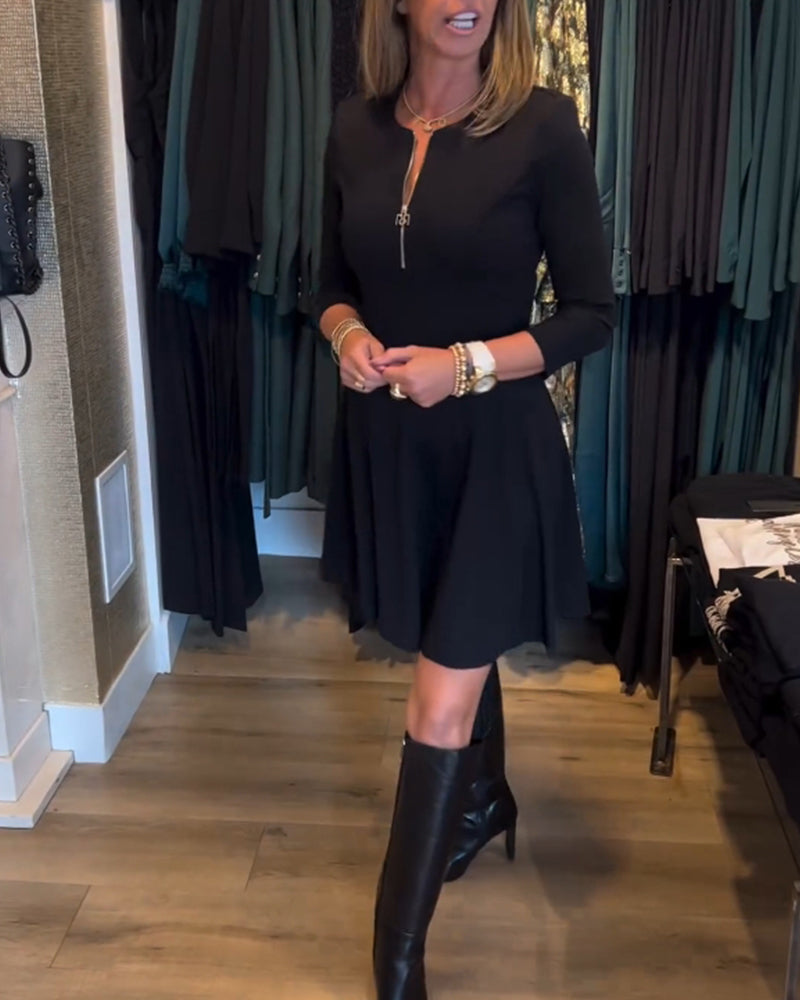 Elegantes Damenkleid Einfarbig Mit Reißverschluss