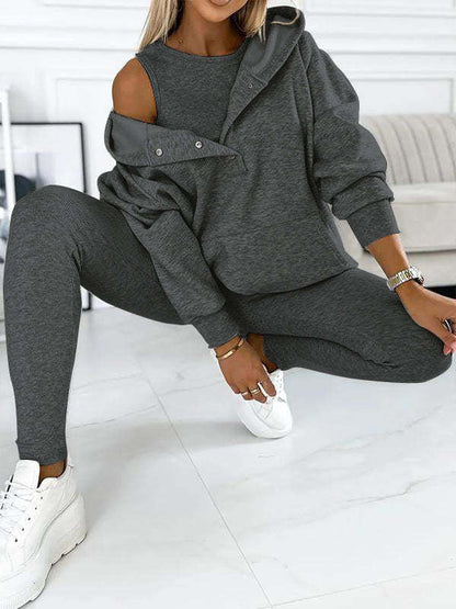 Damen Sportanzug 3-teilig Kapuzenpullover Slim Hose