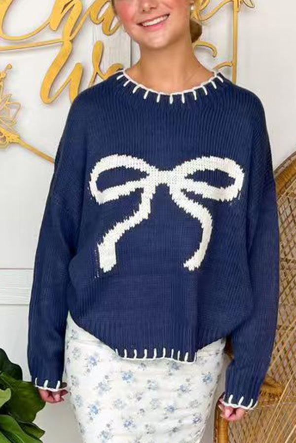 Weihnachts-Pullover Langarm Kontrastfarben Gestrickt