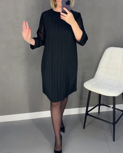 Elegantes Mesh Kleid Plissiert Patchwork Design