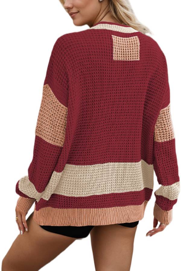 Modische Cardigan Jacke V-Ausschnitt Sweatshirt Farbblock - IdealeKleiden