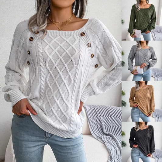 Modischer Pullover Quadrat Halsausschnitt Strick - IdealeKleiden