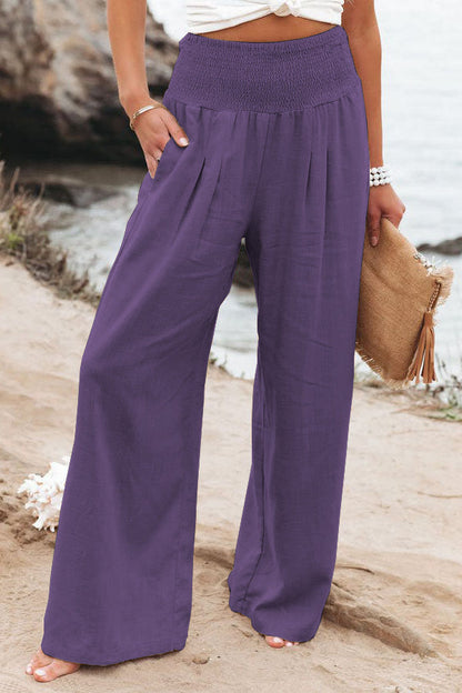 Damen Hose High-Waist Weite Bein Elegant