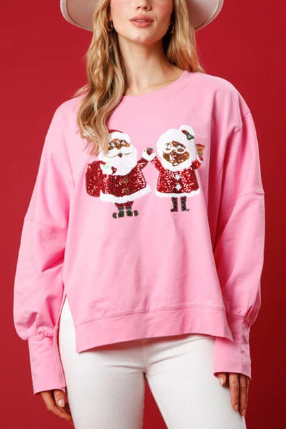 Weihnachtsmann Sweatshirt Glitzer Pailletten Lockeres Design
