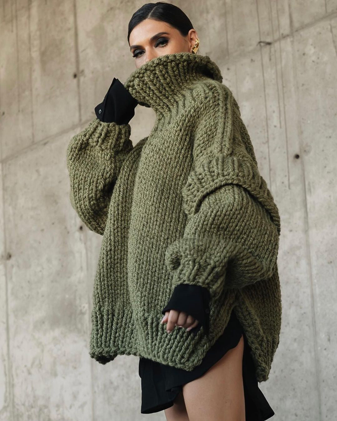Weite Strickpullover Damen Rollkragen Oversize