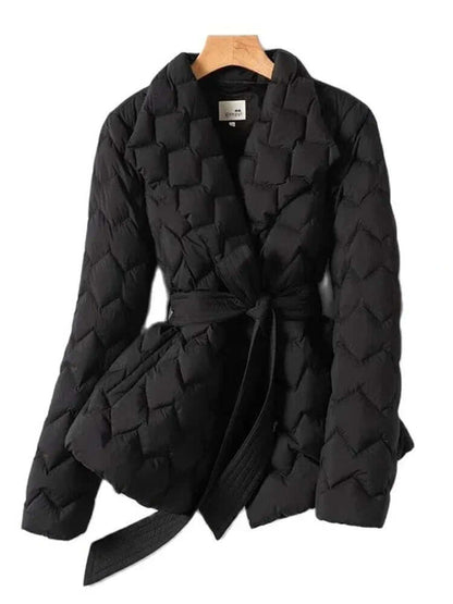 Damen Pufferjacke Mittellänge Gürtel Elegant