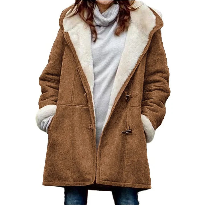 Winterjacke Damen Warm Kapuzenjacke Knöpfe