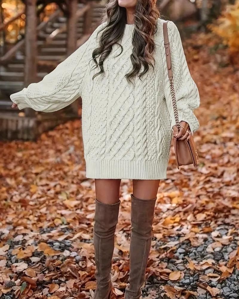 Kabelstrick Langarm Abendkleid Eleganz - IdealeKleiden
