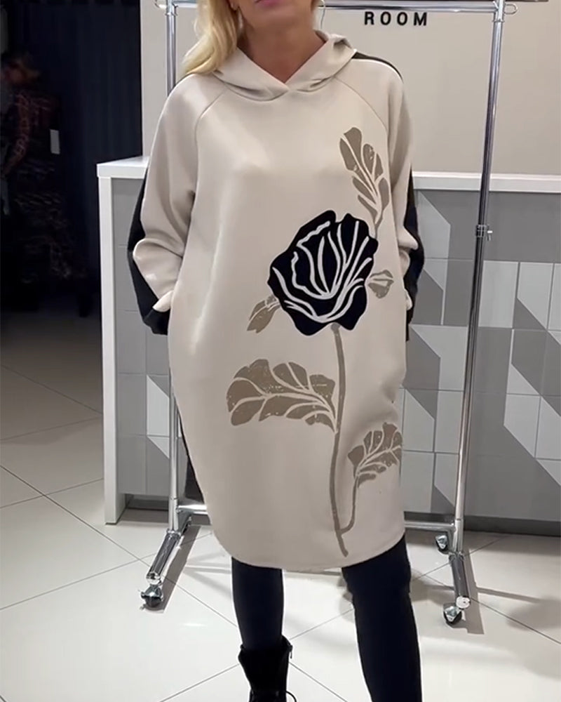 Modisches Kleid Kapuze Blumenmuster