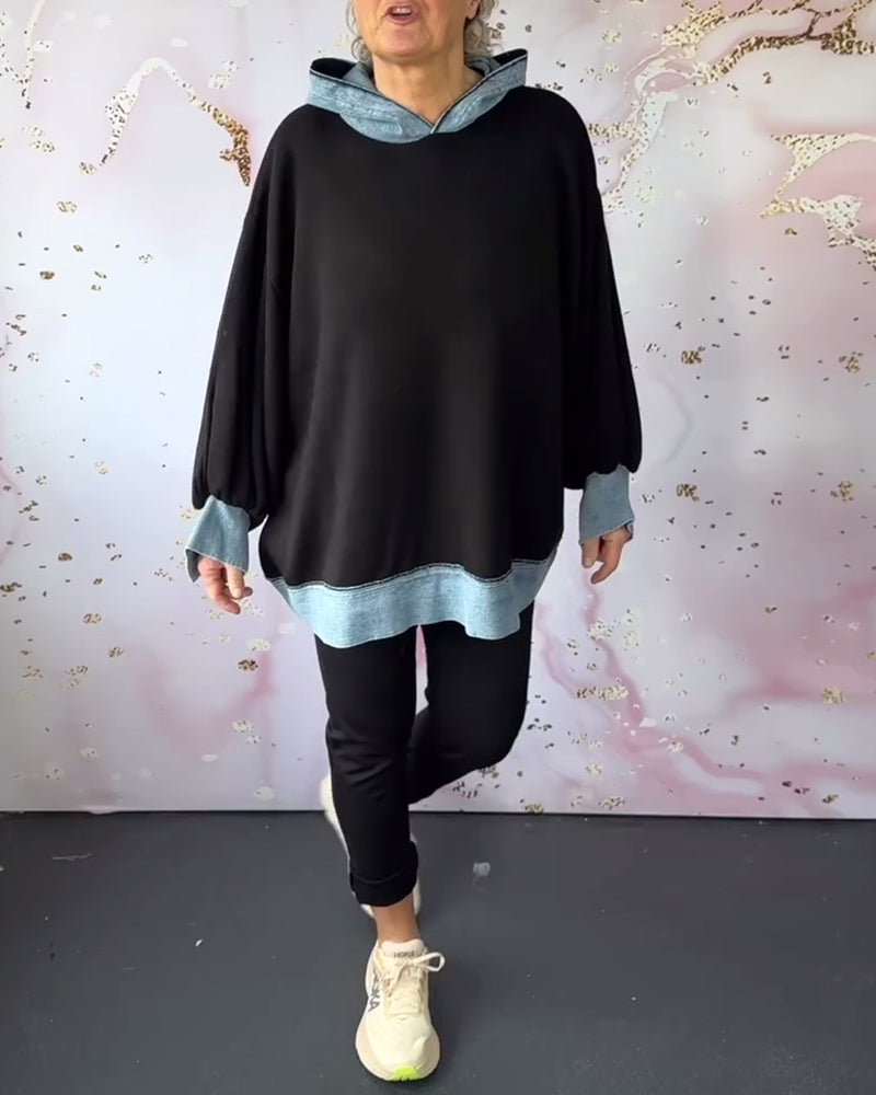 Stylische Pullover | Kapuzenpullover mit Kontrastärmlen Modern Design