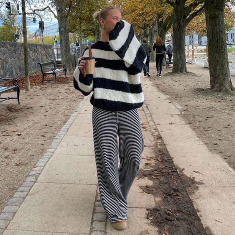 Damen Leichte Frühlingshose Streifen Optik