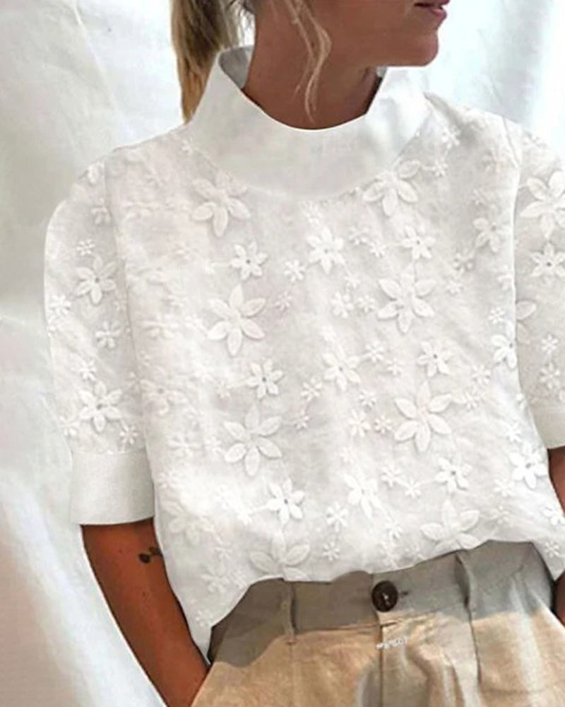Damen Bluse Hochkragen Blümchen Muster - IdealeKleiden
