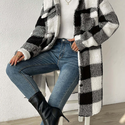 Damen Karomantel Langarm Elegant