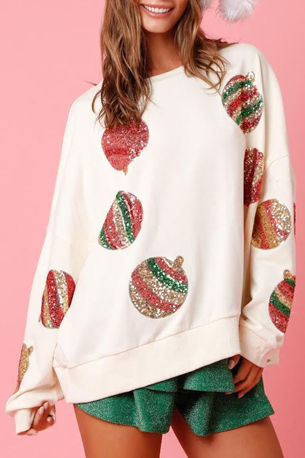 Weihnachtssweatshirt Lässig Pailletten Langarm