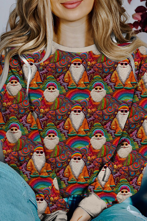 Weihnachts-Pullover Langarm Kontrastfarben Bedruckt