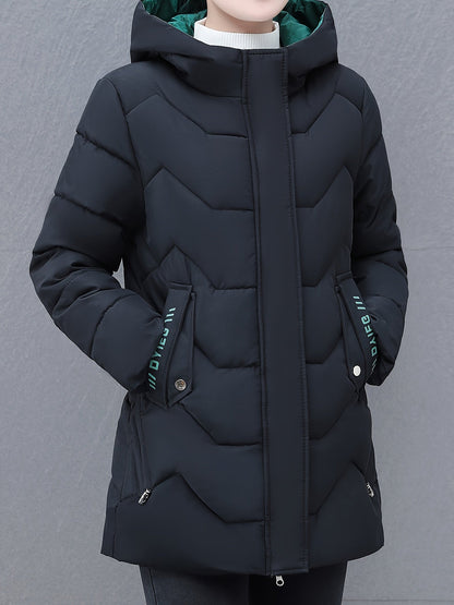 Damen Daunenjacke Lang Kapuze Warm