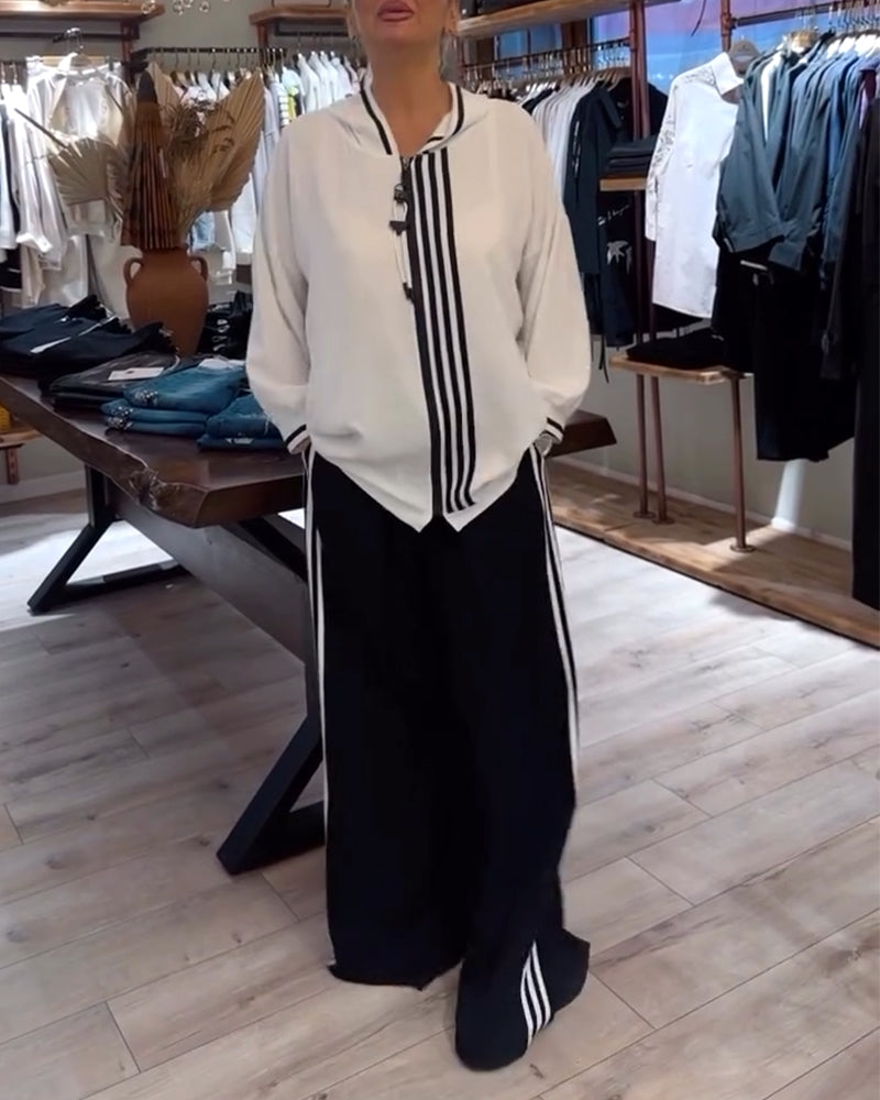 Kapuzenanzug Stripes Leger Trendy Zweiteiler