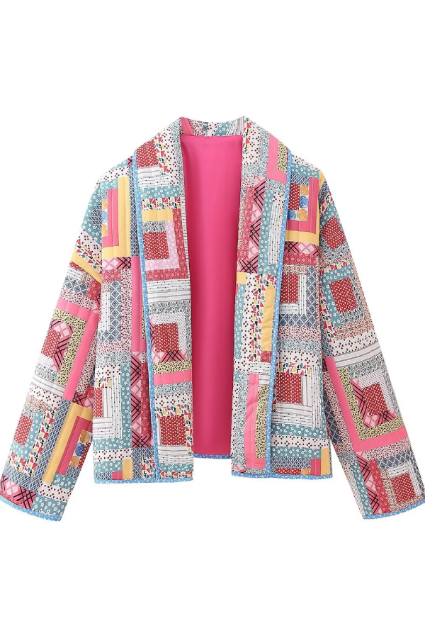 Modisches Cardigan Steppjacke Karomuster Baumwolle - IdealeKleiden