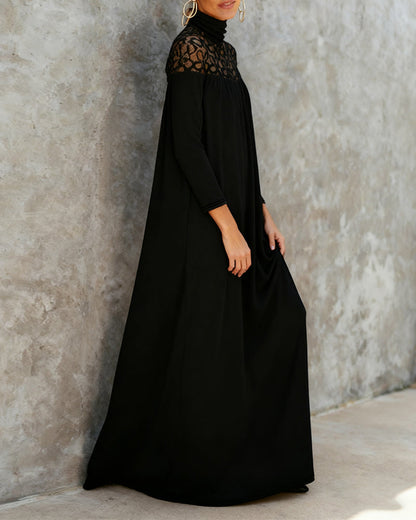 Stilvolles Kleid mit Stehkragen Mesh Patchwork Design