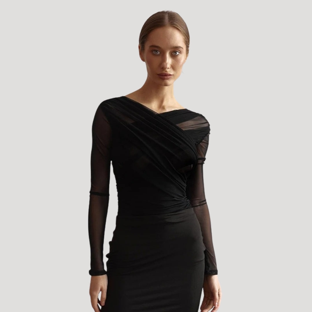 Damen Frühjahr Wickeltop Langarm Transparent - IdealeKleiden