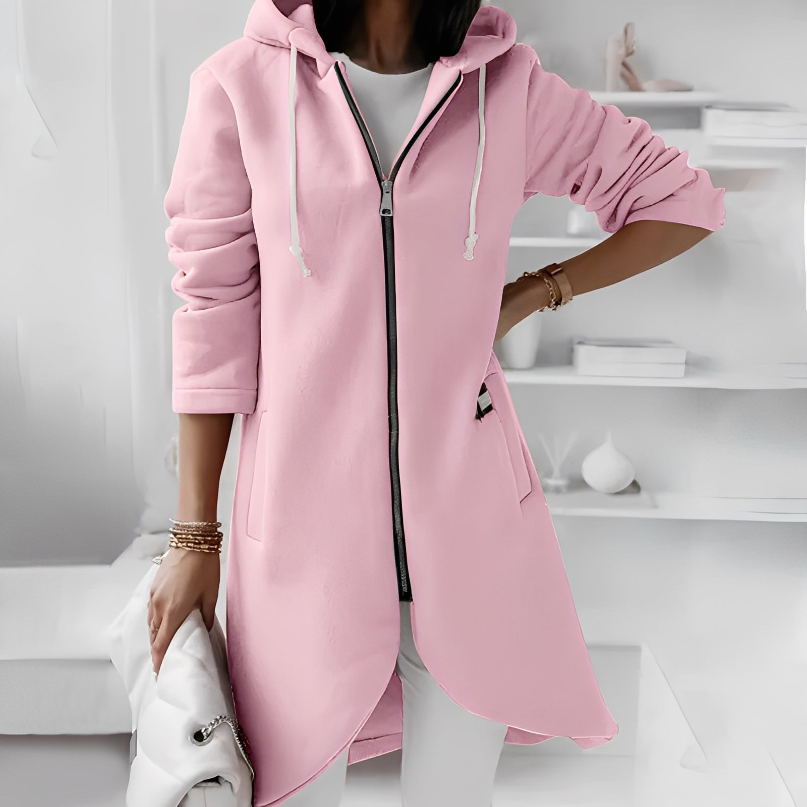 Lange Damen-Kapuzenjacke Bequem & Stylish - IdealeKleiden