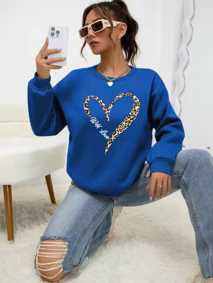 Stylish Pulli Leopard Herz Muster