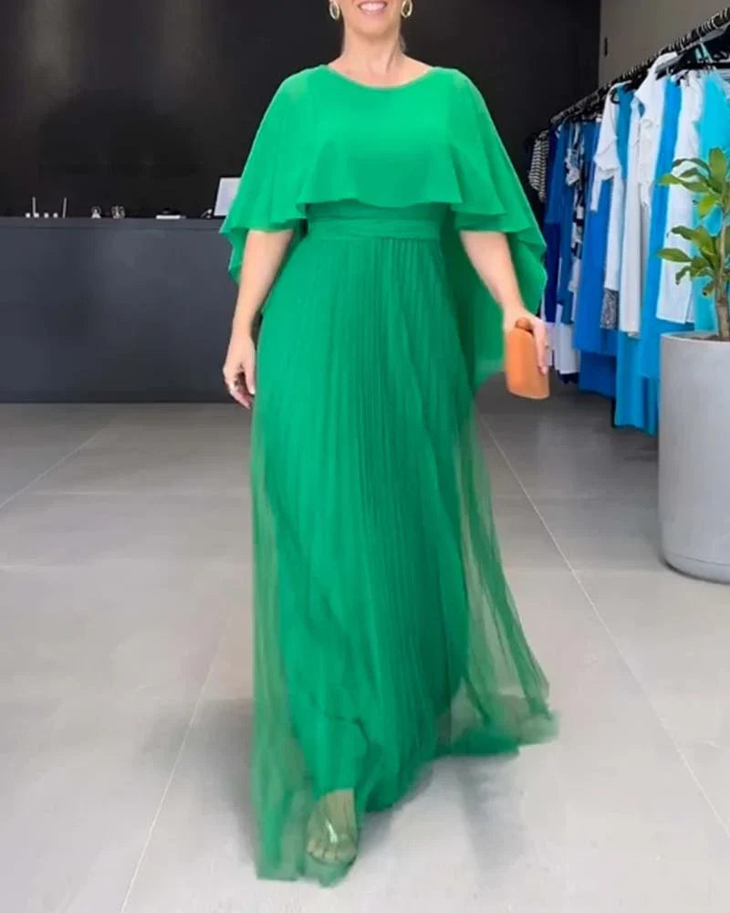 Elegantes Damen Kleid mit Cape Ärmeln Lang