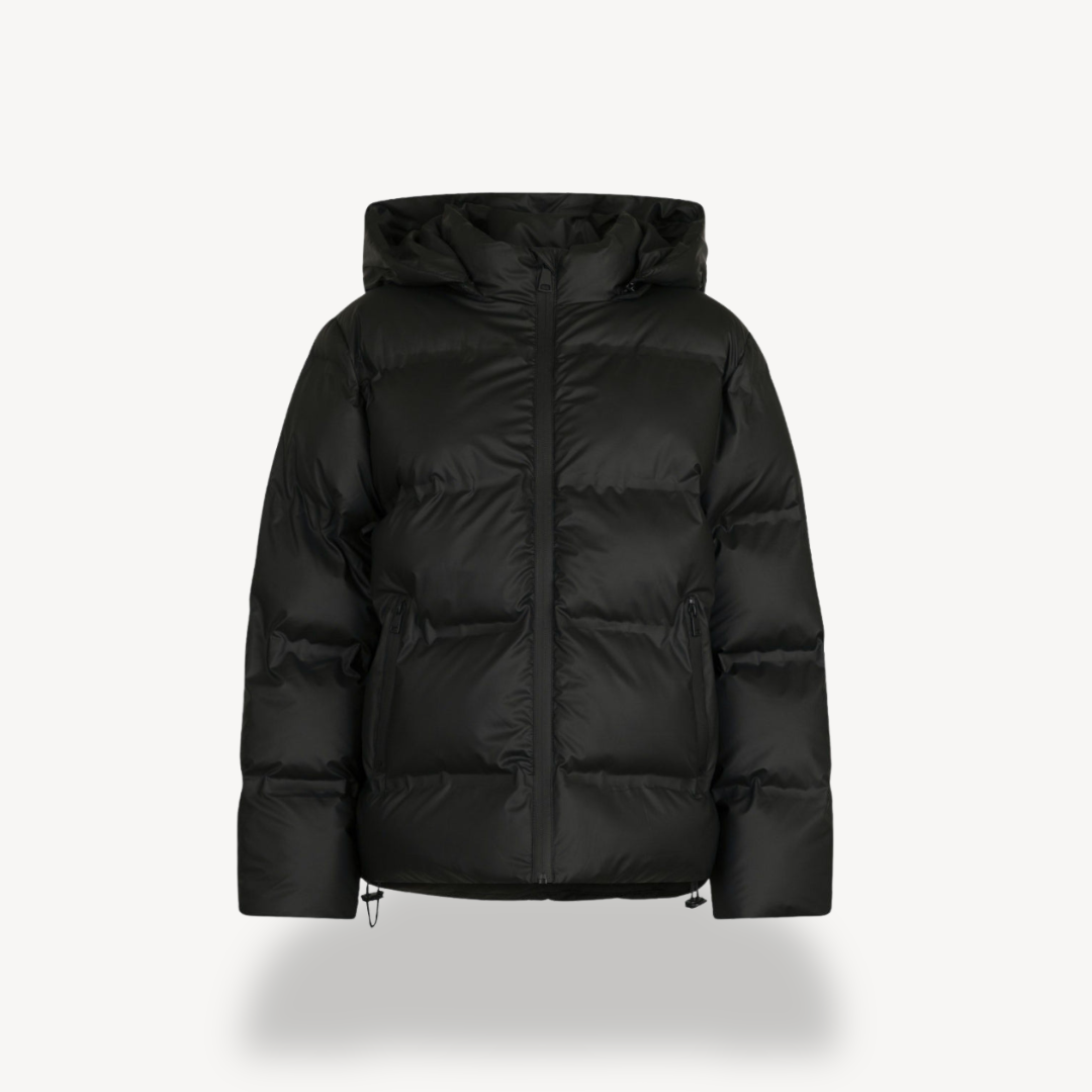 Damen Wintermantel Schwarz Kapuzenpufferjacke