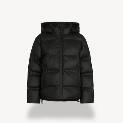Damen Wintermantel Schwarz Kapuzenpufferjacke