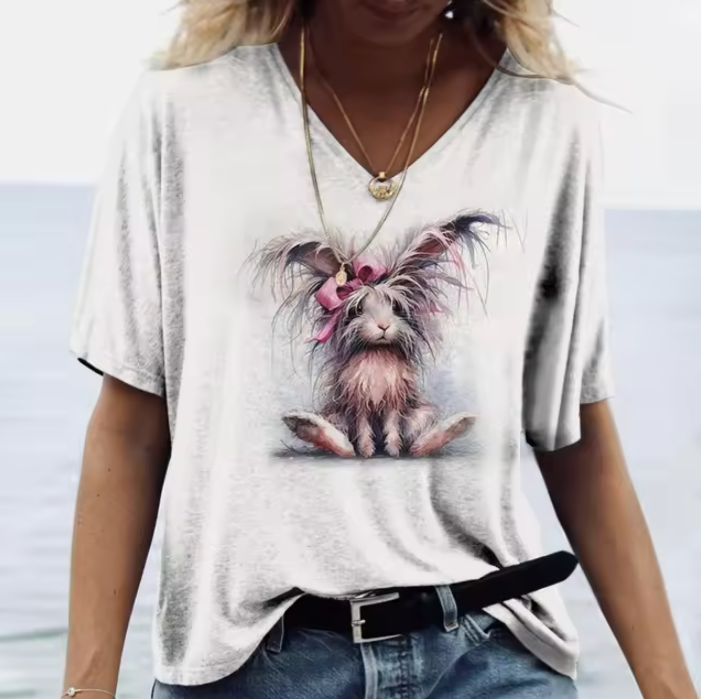 Weiße T-Shirts mit Niedlich Hasen Design